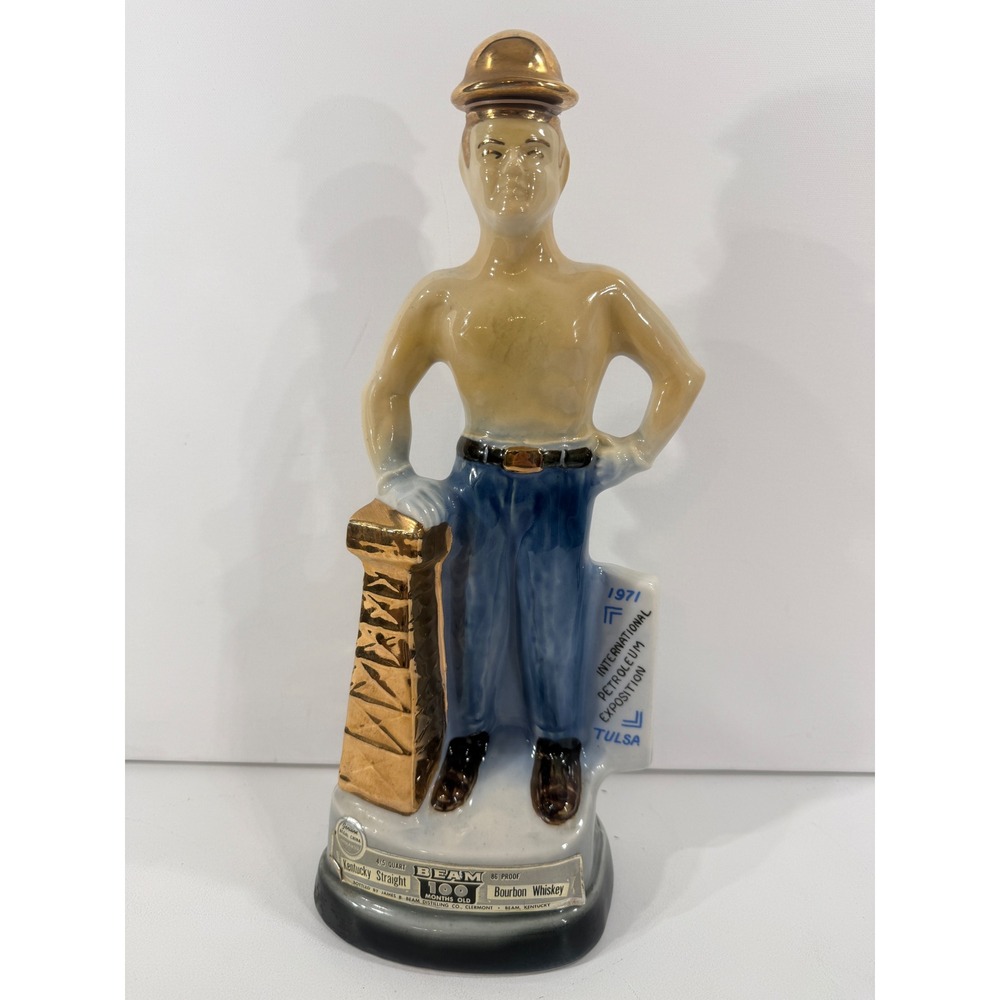 1971 Jim Beam Tulsa International Petroleum Exposition Oil Worker Decanter